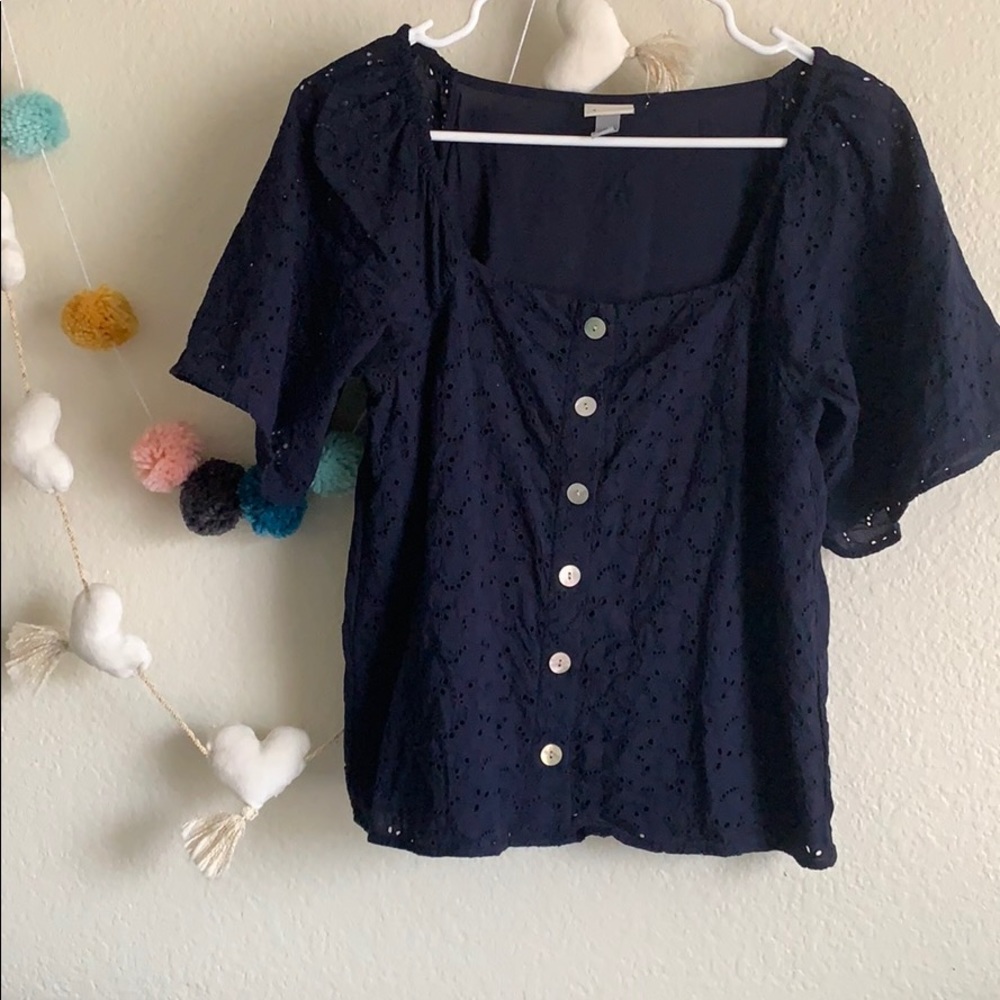A New Day Navy Blue Lace-Front Blouse